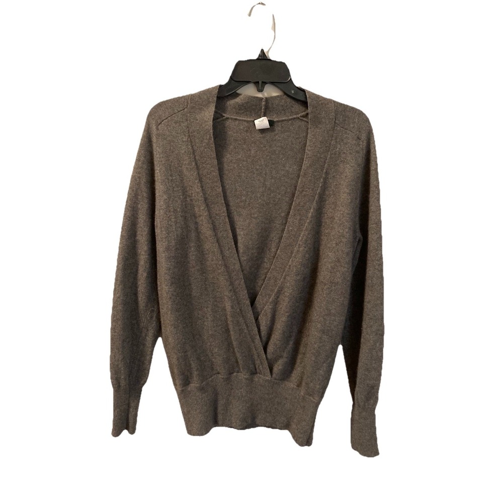 J.Crew Gray Wool Cashmere V-Neck Wrap Crossover Pullover Sweater Sz‎ Large Cozy